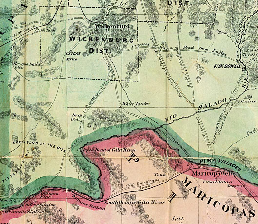 Inset of Arizona Territorial Map of 1865